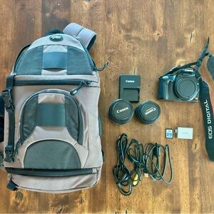 Canon rebel xsi with 2 lens and one bags